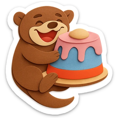 Make the cake look even more perfect and visually appealing, with flawless paper-craft texture and details, while keeping the otter and all other elements unchanged sticker