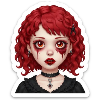 zombie girl red hair cacheado médio e franja, com piercing na boca(labret lateral), roupa gótica  sticker