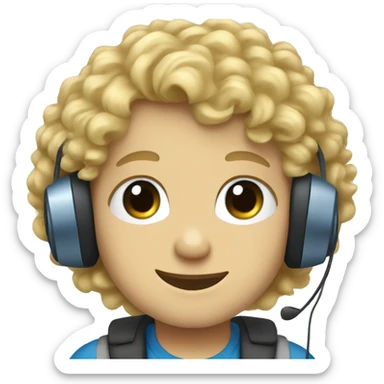 blonde curly hair blue eyed boy with headset  sticker