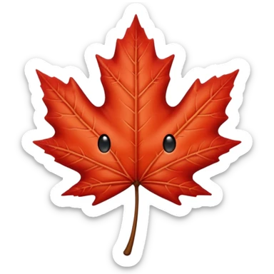 emoji, feuille d'érable couleur vermeille, deux yeux ronds noirs brillants sticker