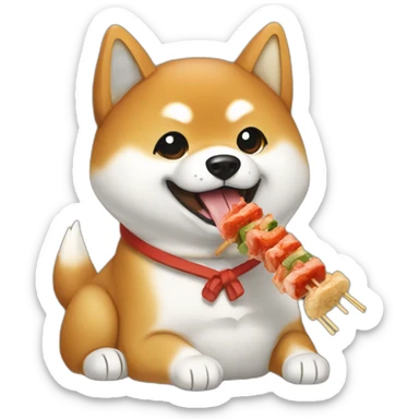 Shiba eating yakitori sticker