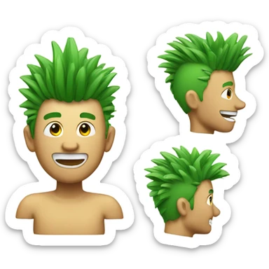 Green smiling 3d emoji with Mohawk and teeth sticker
