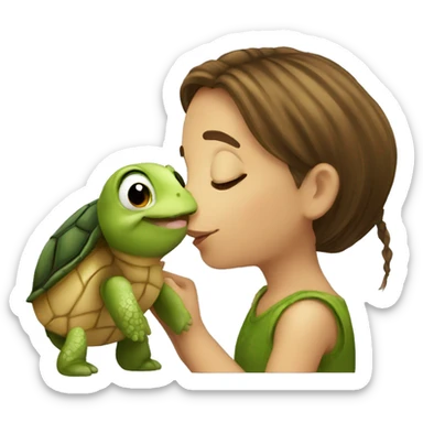 European girl kisses little turtle sticker