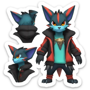 Cool Anthro Black Noivern-Quilava-Litten-Pokémon with edgy stripes hoodie spiked collar punk Full Body sticker