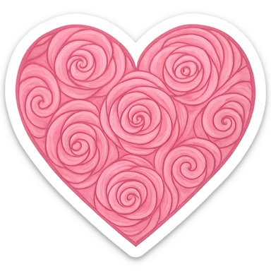heart with a swirling rose pink pattern, digital illustration, no background sticker