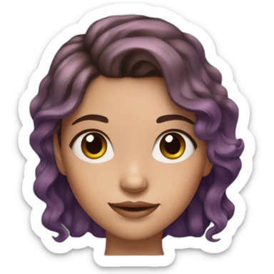 a girl with brown hair, freckles, fair skin, paper clip earrings, purple eyshadow sticker