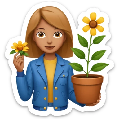 woman holding a flower pot in jacket sticker