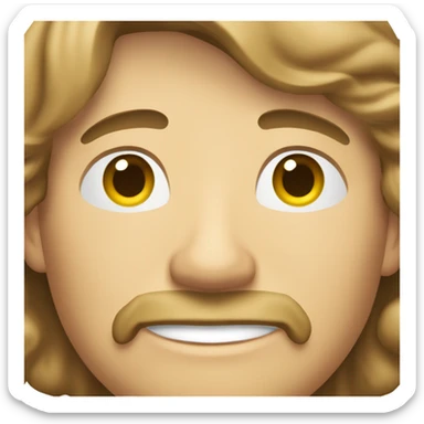 Man with light skin, Caucasian, shoulder-length wavy light brown hair, beard, mustache, friendly smile. sticker