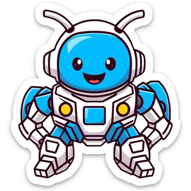 futuristic transformer robot with a big grin laughing sticker