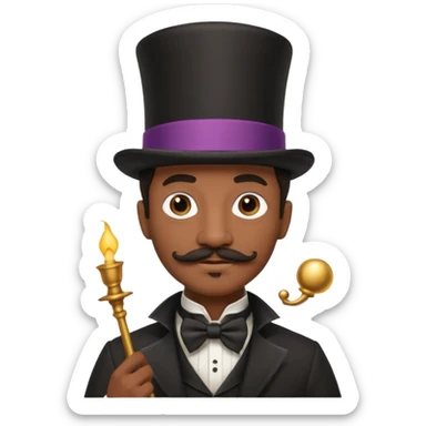 Black male magician, mustache, wearing classic top hat sticker