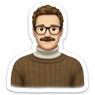 Pale guy brown hair glasses van dyke moustache Fluffy turtleneck sweater  sticker
