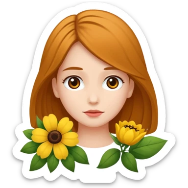 Ein braunhaariges Mädchen (glatte Haare ) mit einen Blume hinter dem ohr lange haare zur Seite kuckend  sticker