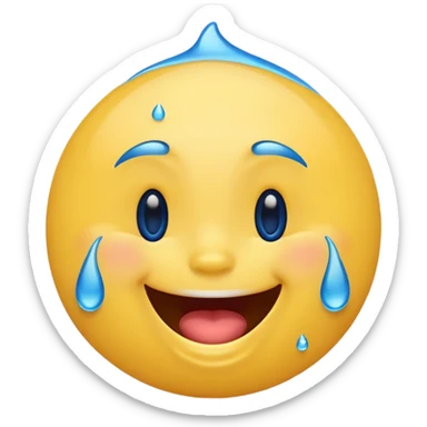Emoji, yellow round laughing face, blue tears of joy sticker