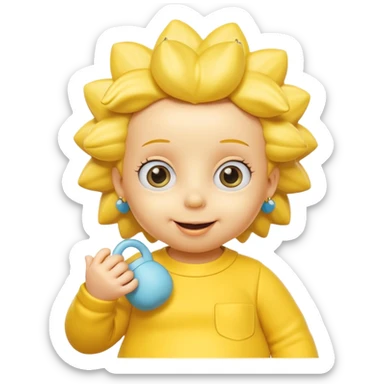 A 3D cartoon baby character fully yellow skin, styled like Maggie Simpson, with pacifier, big eyes, smooth shading, Memoji-style rendering, consistent with other yellow Simpsons characters. sticker