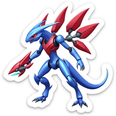 Shiny Blue Smooth Glossy Soft Inteleon-Scizor-Genesect-Bisharp-Pokémon-Fusion, full body sticker