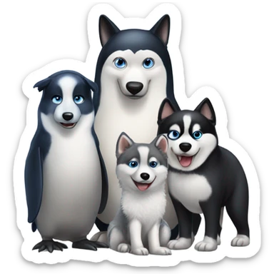 Penguin and two husky dogs sticker