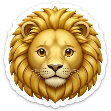 Pièce d’or ronde, style emoji, avec un grand “F” gravé au centre et la tête d’un lion détaillé en arrière‑plan, vue de face, design simple et lisible. sticker