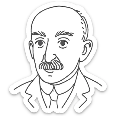 a hand drawn black outline portrait of philosopher Henri Bergson with similar-sized eyes based a famous photograph of him sticker