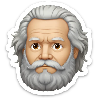 Karl Marx with full beard, wild hair, 3/4 view, no glasses sticker