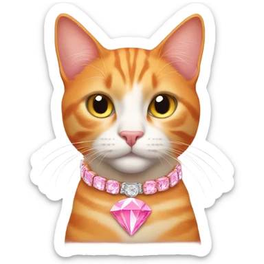 Orange cat with pink diamond collar  sticker