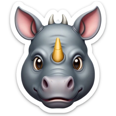 Cinematic Comical Rhinoceros Portrait Emoji, Head tilted dramatically with an exaggeratedly amused expression, featuring a striking, glossy slate-gray hide with a boldly textured horn, wide, expressive eyes filled with playful disbelief, Simplified yet hilariously expressive features, highly detailed, glowing with a slightly sassy glow, high shine, dramatic yet playful, stylized with an air of cheeky wild mischief, bright and endearing, soft glowing outline, capturing the essence of a spirited and over-the-top rhinoceros, so meme-worthy it feels like it could charge its way into internet fame instantly! sticker