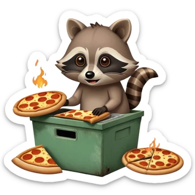 Raccoon eating pizza on a dumpster fire  sticker