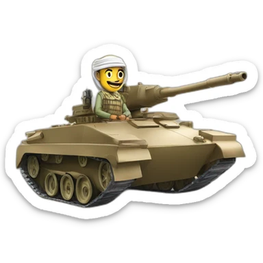the prince from Saudi Arabia in the shemagh national headdress riding on a tank, smiling sticker
