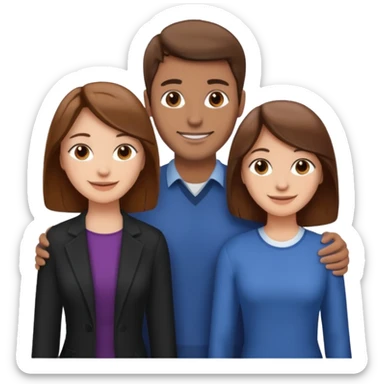 Two woman with brown hair standing next to a man with brown hair  sticker