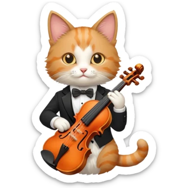 Cat playing violin on his shoulders sticker