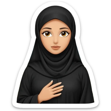 A beautiful woman in a modern black abaya and niqab, only her stunning eyes are visible. Standing in an outdoor garden with palm trees. Realistic photo, natural light, soft focus background. sticker