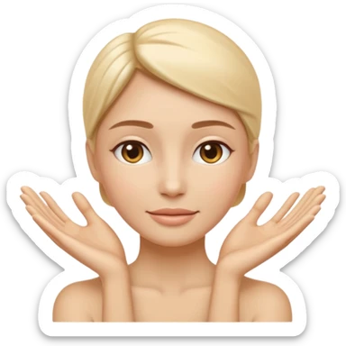 Minimal wellness-style emoji showing skin tightening, a hand gently lifting and supporting facial skin upward, subtle lifting gesture, smooth contours, natural and calm look, non-medical, non-cosmetic, no makeup, no injections, no surgery, clean, modern, trustworthy wellness aesthetic sticker