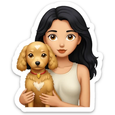 Black  hair girl wiht golden pudel dog sticker