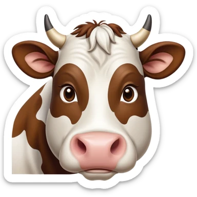cinematic-noble-brown-and-white-cow-portrait-emoji,-poised-and-regal,-with-a-large,-sturdy-build-and-a-beautifully-patterned-hide-of-rich-brown-accented-by-crisp-white-patches,-deep-set-soulful-brown-eyes,-simplified-yet-sharp-and-sophisticated sticker