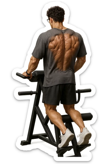 lascia questo ragazzo identico ma fallo in piedi di spalle con fasci muscolari della schiena contratti, senza macchinari, solo la sua figura, iperealistico 4k sticker