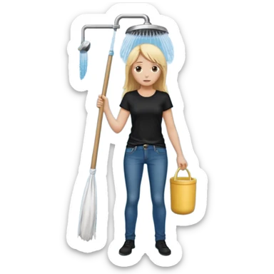 Bdsm male dominant wearing jeans black T-shirt and holding a flogger watching from outside blonde long hair sub with a collar showering with suds all over her sticker