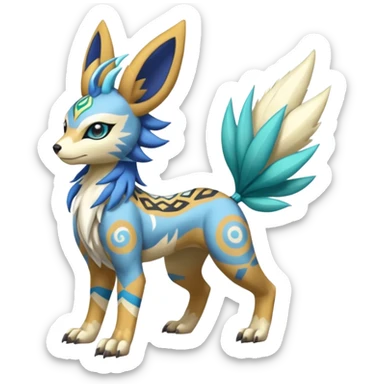 Tropical Tiny Marked Patterned Tribal WereGarurumon-Suicune-Linoone-Meloetta-Renamon-fusion-hybrid-creature (full body) sticker