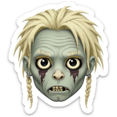 Grey pale skinned zombie boy with wrinkled skin and blond dreadlocks. Nose and ear piercings. Emo. sticker