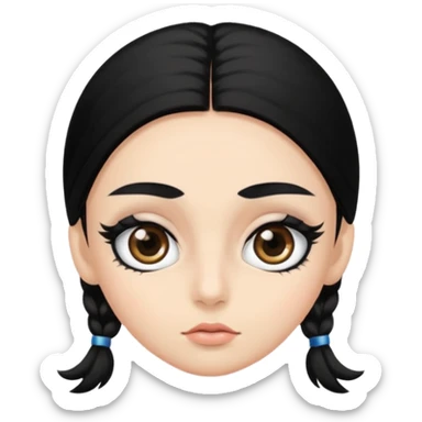 Eye black and big, eyelashes long, eyebrows black, skin white, and so beautiful hair long and black sticker