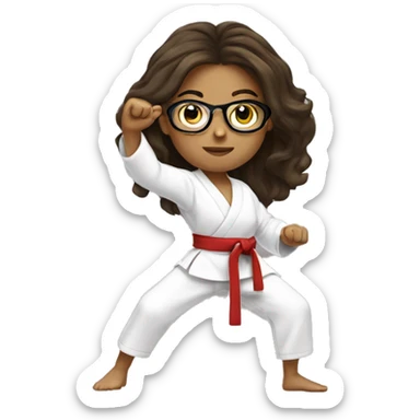 Girl doing karate stance with glasses, gold earring and long wavy brunette hair  sticker
