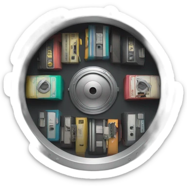 a vault around vault door with VHS tapes around it sticker