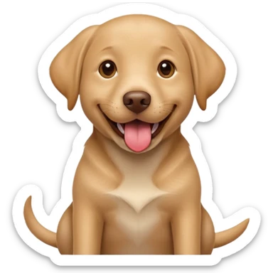 Happy light brown Labrador Full-grown dog sitting on beige background, wide smile with tongue out, looking at camera, playful and curious expression, professional portrait style sticker