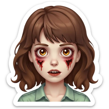 I want a female zombie with brown wavy hair with bangs  sticker