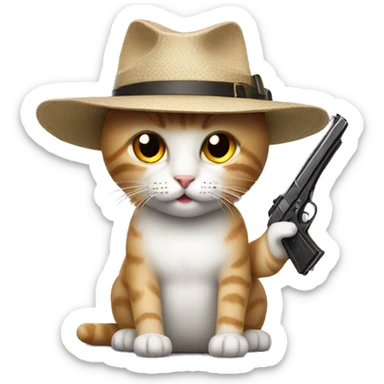 cat with a very nice hat and a gun sticker