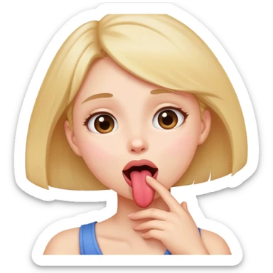 A girl holding neck looking up and tongue sticking out sticker
