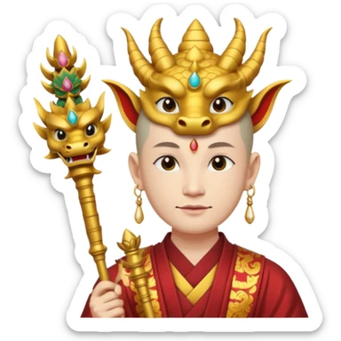 man with asian dragon head, scepter, buddhism, lotus sticker