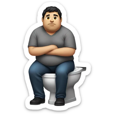 Fat man with black hair sitting on toilet  sticker