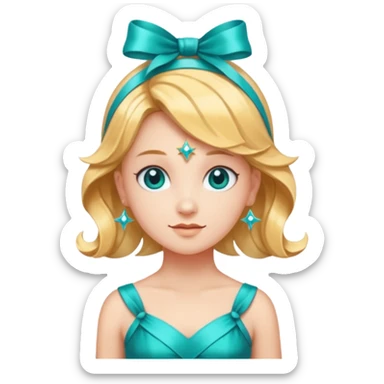 Stella sparkle sprite guardian of sparkle theater star shaped head and a turquoise dress and ribbon sticker