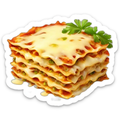 lasagna with parsley and grated cheese and melting cheese sticker