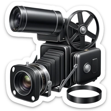 Vintage film camera with a traditional roll of 35mm film next to it sticker