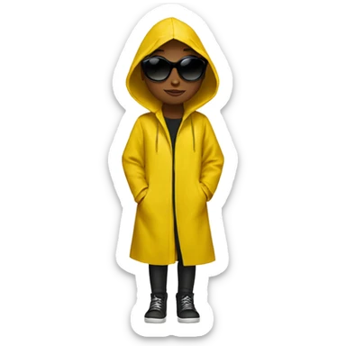 girl in yellow raincoat meme with black sunglasses sticker